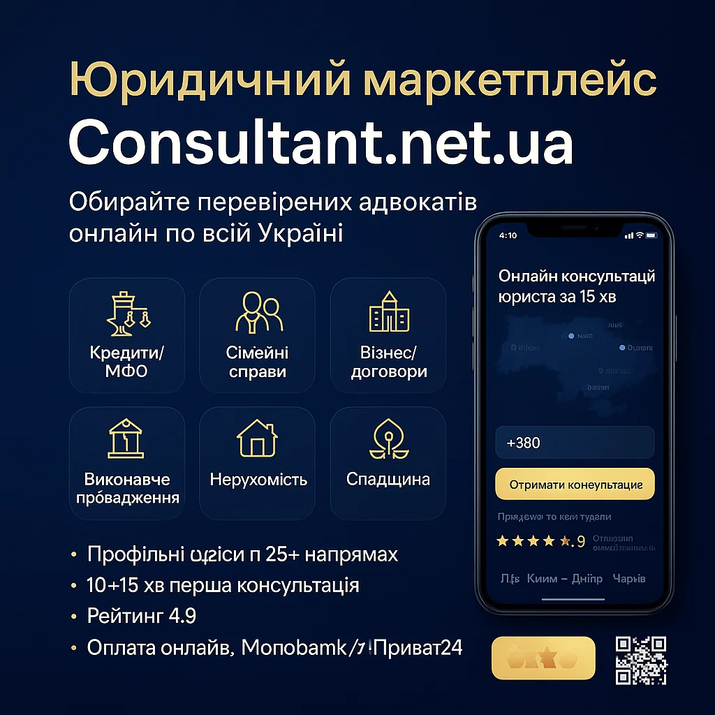 Юридичний маркетплейст Consultant.net.ua - знайдіть вашого адвоката по кредитам в Україні